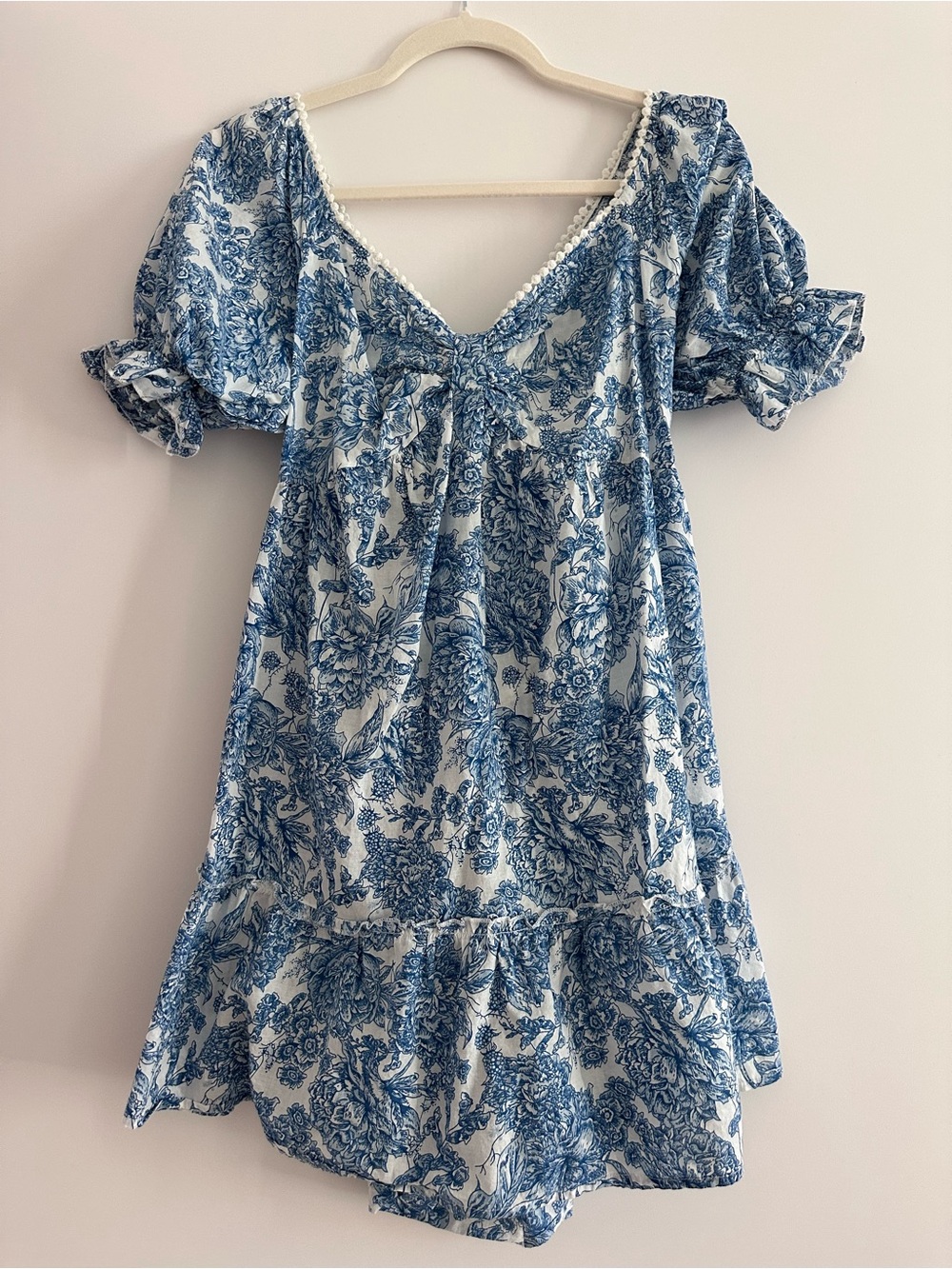 Simply Southern Blue White Floral Puff Sleeve Mini Dress / Cottagecore Summer